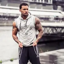 Мышцы Фитнес братья мужчины весной и летом случайные спортивные без рукавов с капюшоном жилет AliExpress