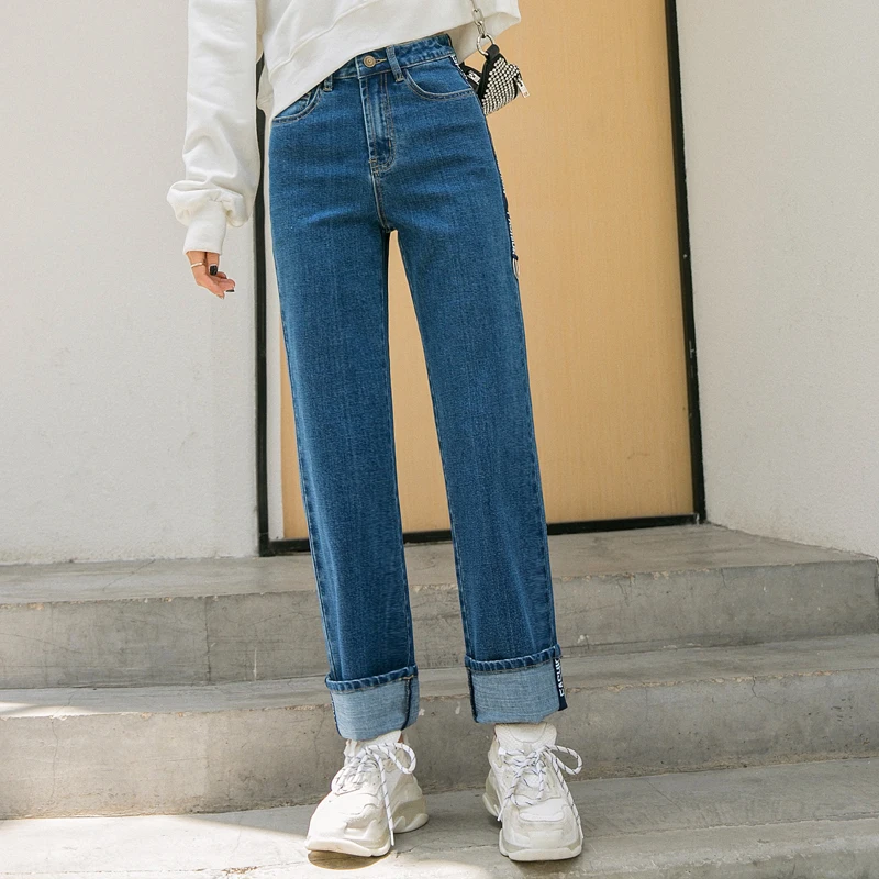 

Jeans woman spring high waist plus size full Length harm Denim pant 100kg