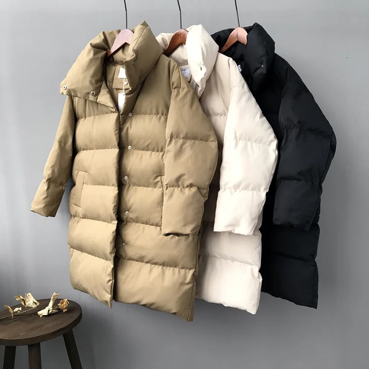RICORIT зимняя Куртка с капюшоном на хлопковой подкладке женская новая с длинным рукавом Однотонная теплая свободная длинная пуховая Куртка парки пальто Куртка