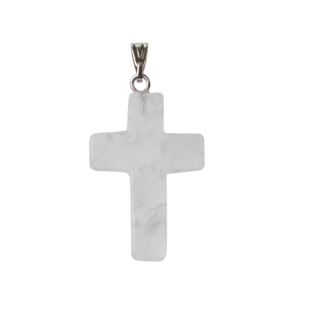 Quartz Crystal ASHMITA натуральный кварц каменный крест кулон ожерелье для женщин и мужчин кожаный шнур Крест Кристалл колье Чакра Ювелирные изделия серебряные фурнитура - Окраска металла: Quartz Crystal