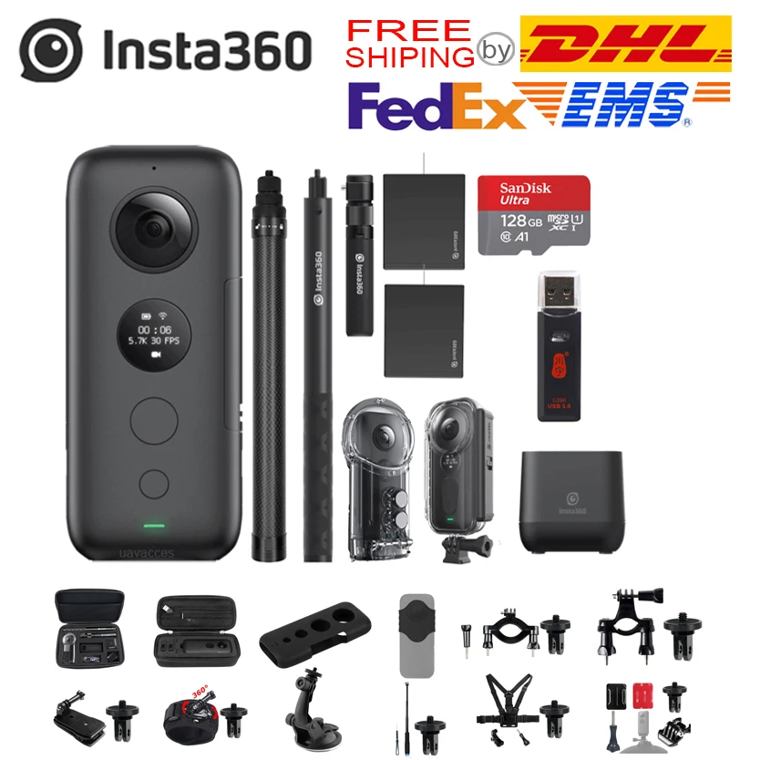 Insta360 Экшн-камера ONE X 5,7 K VR 360 Panorama для iPhone и Android, зарядное устройство Insta 360, чехол для селфи