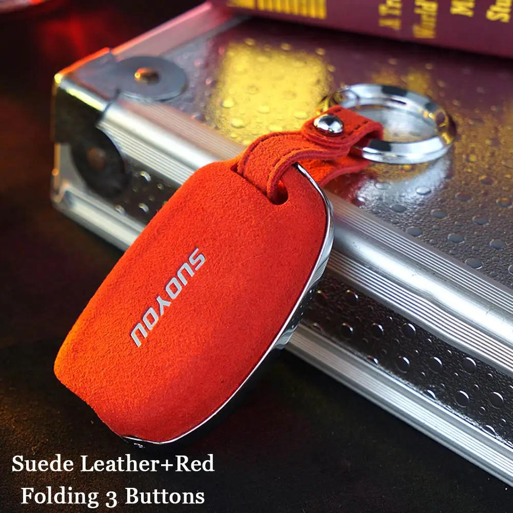 New Suede Leather 3 Button Folding Flip Key Case Fob Cover For Hyundai Creta I10 I30 HB20 Elantra/Santa Fe- key Pouch - Color Name: Option 3