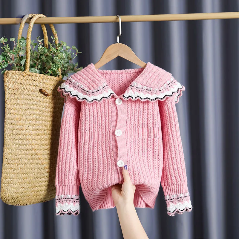 

4-16 Year Children Spring & Autumn Casual Girl Fall Clothes 2020 Ruffles Outfits Kids Single Breasted Cardigan Knitted Sweater