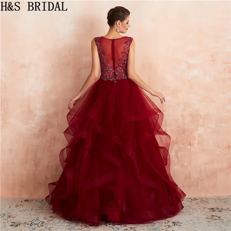 H& S свадебная диадема платья бальное платье vestidos De 15 Anos для девочек красная юбка с оборками Блестки из бисера Вечерние платья для выпускного вечера