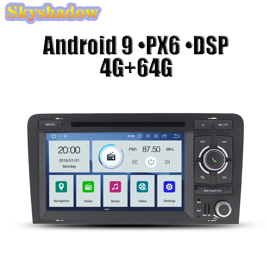 DSP PX6 ips Android 9,0 4 Гб 64 ГБ Автомобильный dvd-плеер gps карта Bluetooth 4,2 RDS радио Wifi для Audi A3 2002-2010 2011 S3 RS3 RNSE-PU