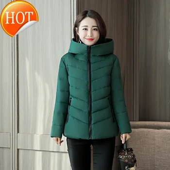 

Woman Cotton Cotton Winter Short Coats and Jackets Fashion Hooded Pockets Padded Jacket Solid Size Woman Coats