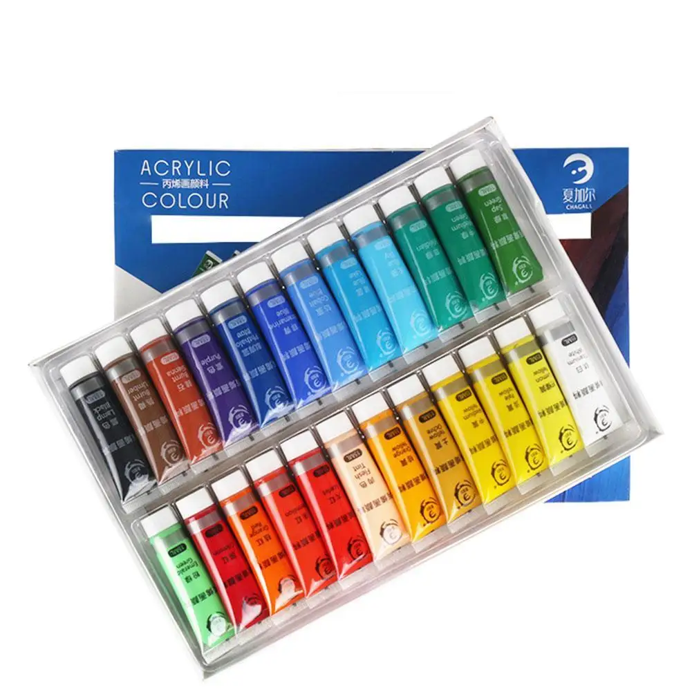 Conjunto de Pintura a Cores para Tecido Pintura de Desenho de Vidro Cores para Crianças Suprimentos de Arte à Prova Pintura Acrílica Vestuário - 24 Dwaterproof Água 15ml 12 5 de vidro 12 24 cores para crianças