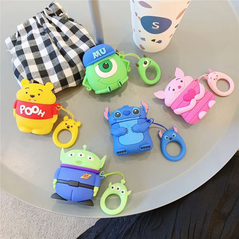 Чехол для наушников с 3D рисунком милого стежка инопланетянина майка для AirPods 1 2, чехол для bluetooth-гарнитуры, силиконовый чехол для наушников с ремешком