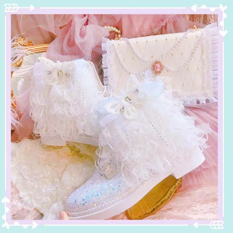 С пайетками и бахромой обувь Victoria Cos Лолита лоли бант Принцесса Kawaii для девочек