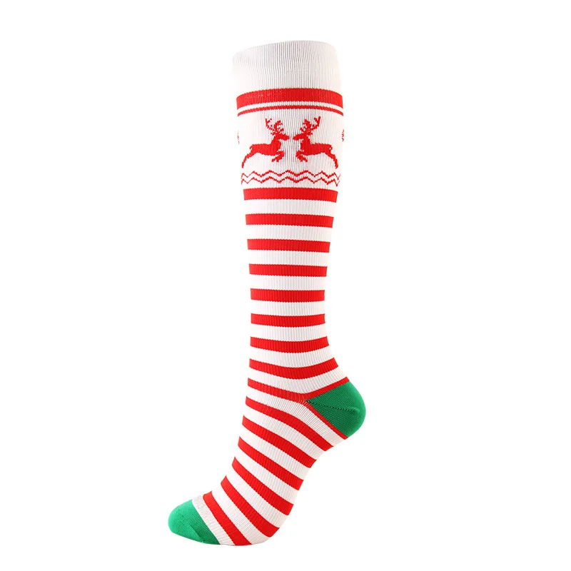 Компрессионные носки для мужчин и женщин, серия рождественской елки, Санта Клаус, длинные чулки для бега, велоспорта, варикозное расширение, нейлон - Цвет: 60 Elk stripes