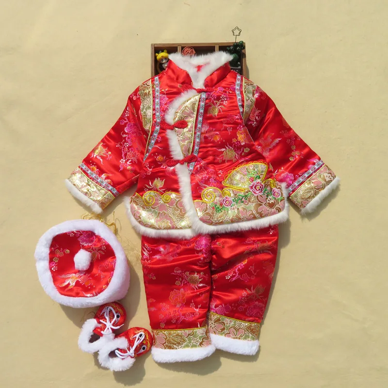 Костюм Тан для девочек; Весенний праздничный комплект одежды; утепленная одежда из хлопка с вышитыми цветами; От 1 до 3 лет одежда для детей - Цвет: 4 piece set