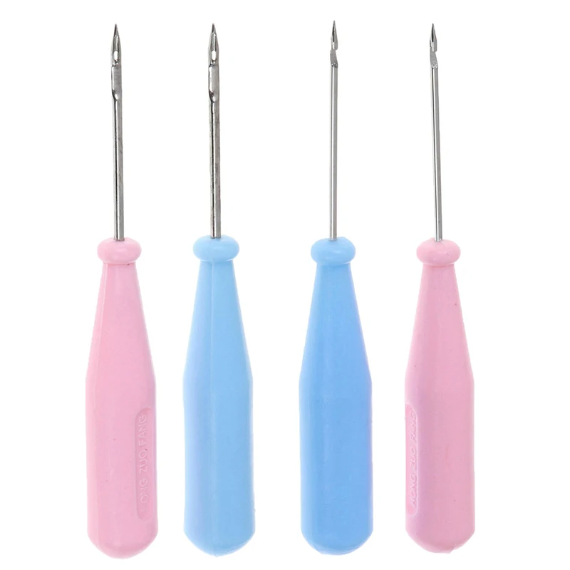 1PCS DIY Handmade Steel Stitcher Sewing Awl Shoes Bags Hole Hook Leather Tool Plastic Handle Cone Needle Shoe Repair Needles