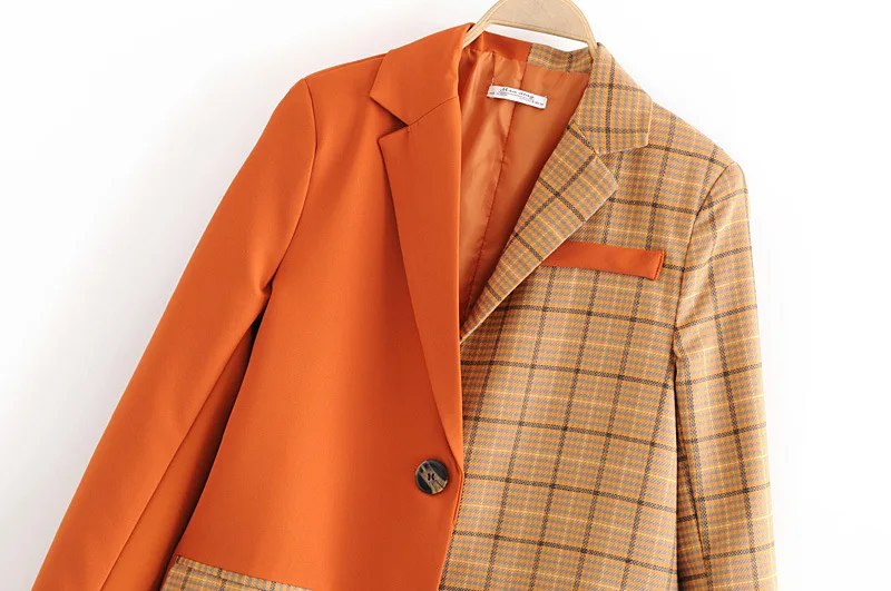 

2019 Western Style Contrast Color Plaid Stitching Two-Button Suit Jacket Women's W-27278