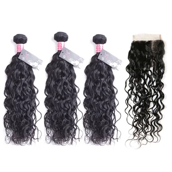 

JSDShine Hair Water Wave Bundles With Closure Brazilian Hair Weave Bundles With Closure Non Remy Human Hair Bundles With Closure