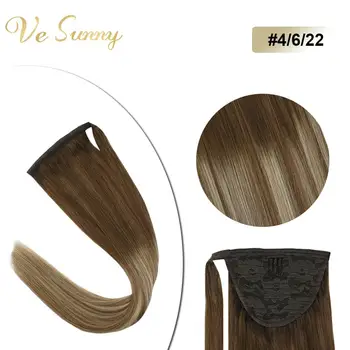 

VeSunny Ponytail Extensions Wrap Around Magic Tape 100% Human Hair Balayage Brown and Blonde #4/6/22
