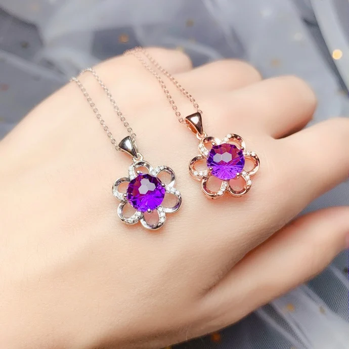 SHILOVEM 925 серебро Пьезоэлектричество подвески из аметиста отправка ожерелье классика прекрасный женский Рождественский подарок bz0808988agz