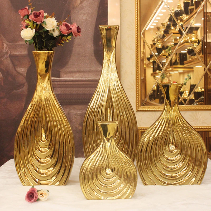 Vase Home Decor Gold Ceramic Vase Luxury Shell Flower Vases For Room  Decoration Salon ваза Macetas Ceramic Jarrones Pot de fleur