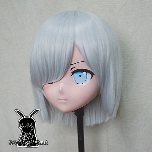 (Rabbit 82) Resin Cross dress Pretty Girl Head BID Doll Mask Japanese Anime Kigurumi Mask Cosplay with Wig