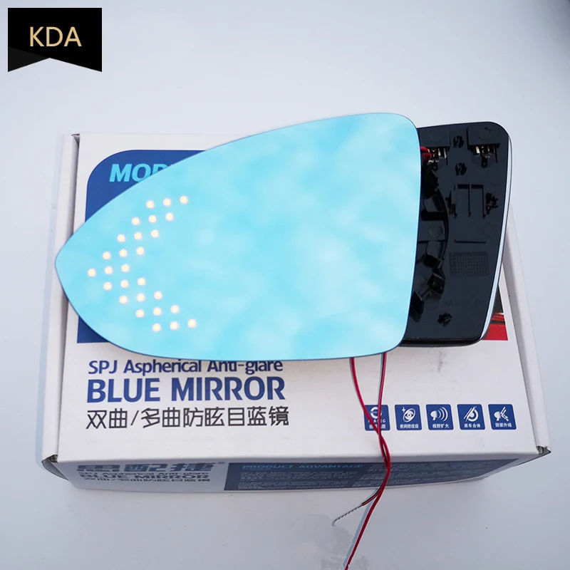 2pcs Blue Wing Mirror Glass Heated Angle Wide Glare Proof LED Turn Signal Lamp for VW Golf MK7 7 7.5 GTI R-line 2014-2019