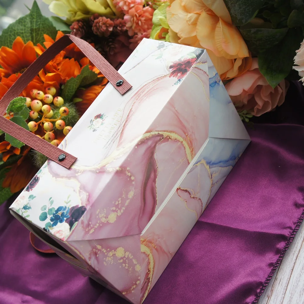 2 размера 5 шт фиолетовый цветок мраморный стиль бумажная коробка с ручкой рулон торт для конфет и печенья шоколадный подарок упаковка свадебное использование
