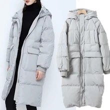 

Elmsk Parka Coat Overcoat Women Winter Down Jackets Women England Style Fashion Simple Pockets Elegant Loose Hooded Warm Long