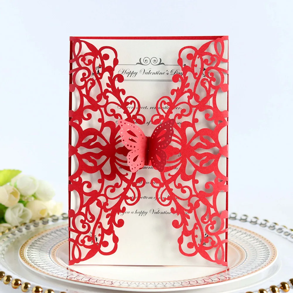  10pcs Wedding Invitations Lace Pattern Cards Laser Cut Paper Cards Announcement Greeting Postcards  - 4.00044E+12
