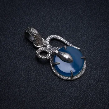 

Natural Chalcedony Snake Handmade Indian 925 Sterling Silver Pendant 1 1/4" T0887