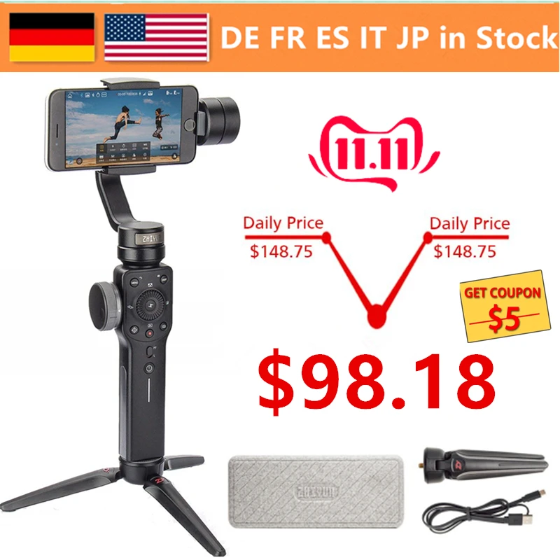 Billige Zhiyun Glatte 4 Q2 Vlog Live 3 Achse Handheld Smartphone Gimbal Stabilisator für iPhone Xs Max X 8 7 Samsung S9, s8 Action Kamera