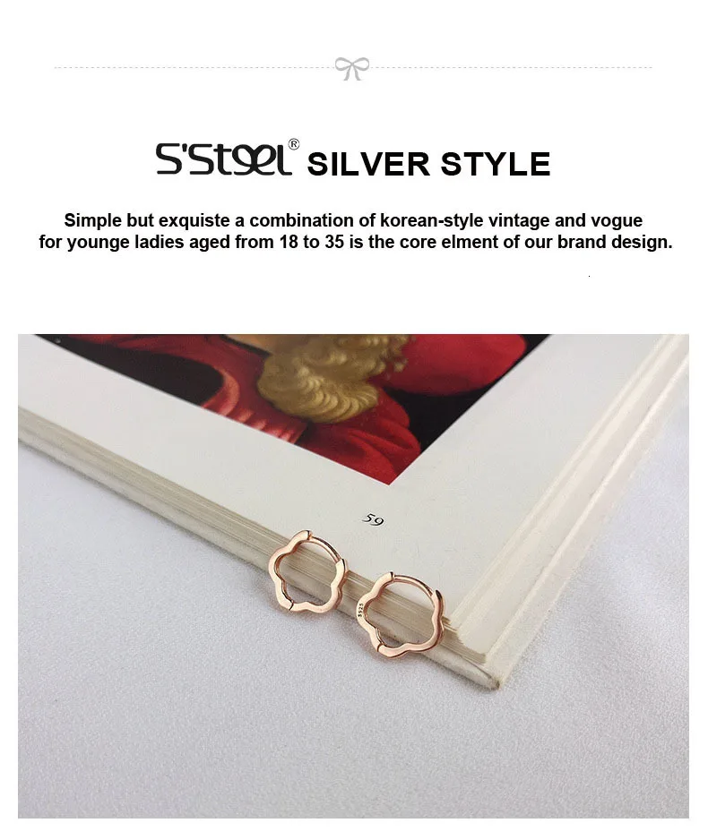 Настоящее серебро 925 проба кольцо Ювелирная клипса серьги-кольца для женщин розовое золото цвет модные маленькие серьги серебро