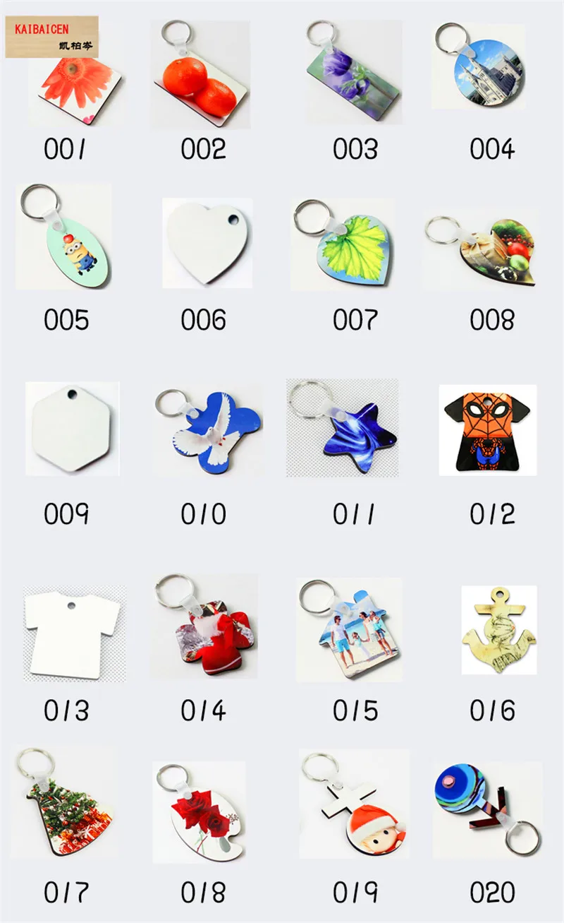 100pcs/lot Blank Sublimation Mdf Key Rings Tags Keychain Printing