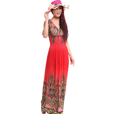 Летнее женское богемное платье с v-образным вырезом, Пляжное длинное платье с принтом, без рукавов, на тонких бретелях, ниспадающие оборки размера плюс, 8 цветов