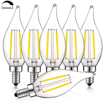 

E14 Filament LED Candle Bulb 4W Vintage Candelabra LED Bulbs, LED Chandelier Light Bulbs 40W Equivalent, Flame Clear 6Packs