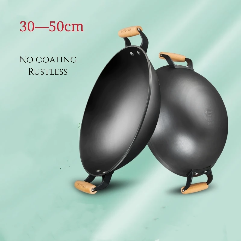 Iron Wok Frying Wok Nonstick Frying Wok Uncoated Double Lug Cast Iron