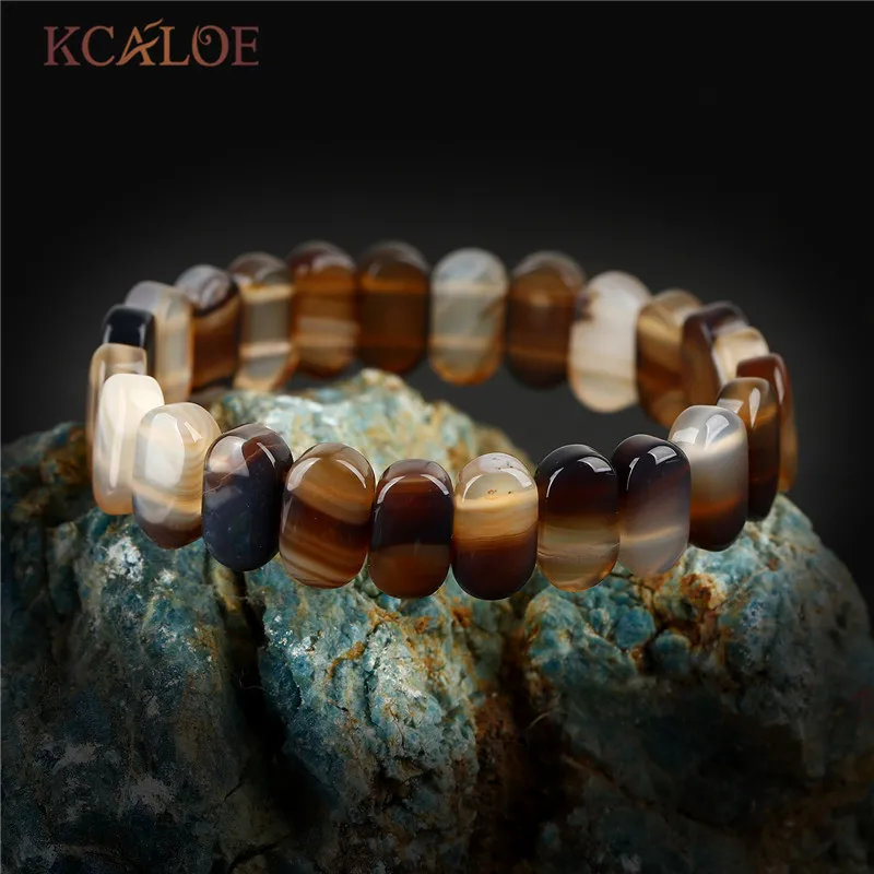 brown agate KCALOE, Роскошные браслеты Agat из голубого оникса, женские свадебные растягивающиеся браслеты-чакры для женщин, очаровательные ювелирные изделия в стиле бохо - Окраска металла: brown agate