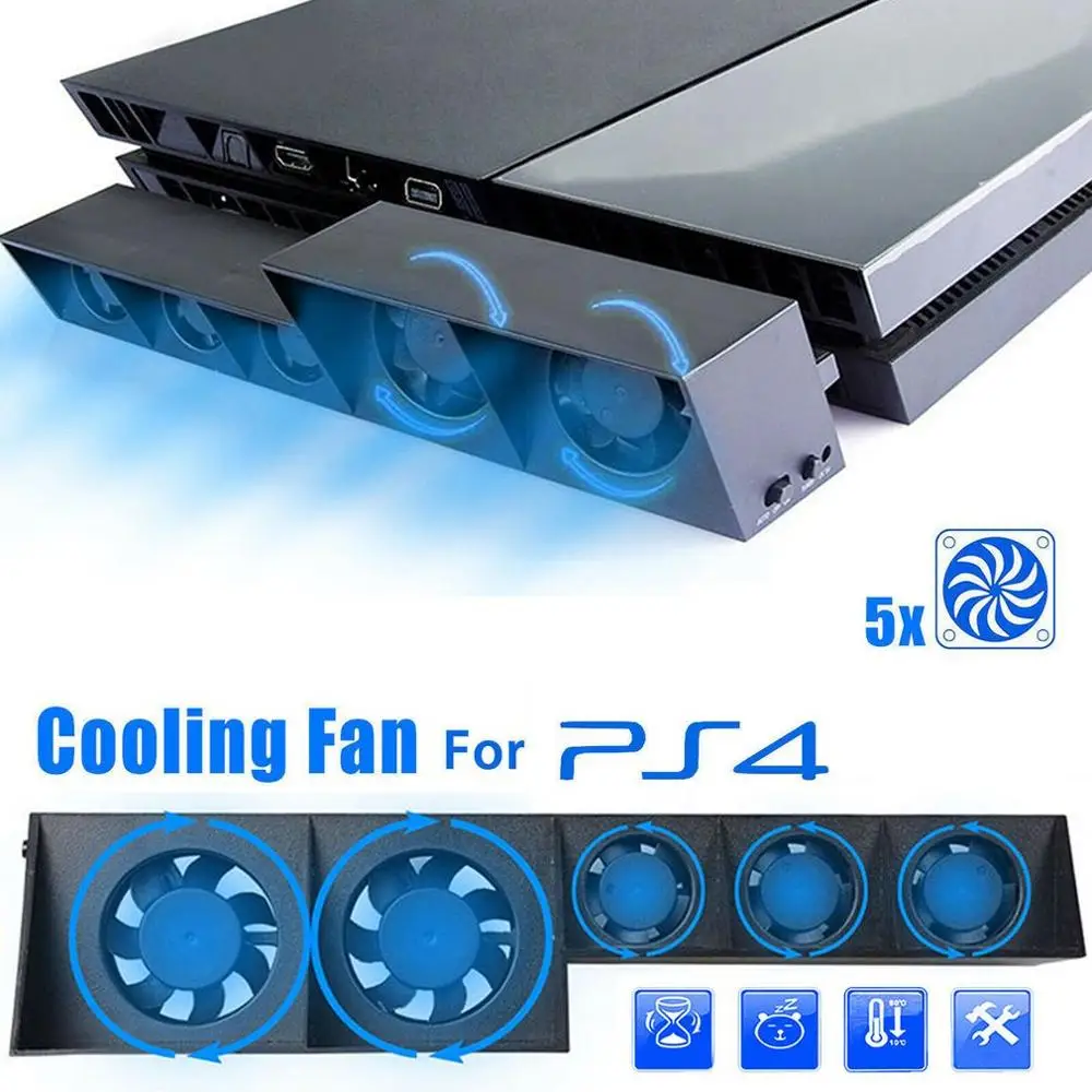 

TP4-005 Smart Turbo Temperature Control USB Cooling Cooler 5-Fan for Playstation 4 for PS4 Radiation Fan