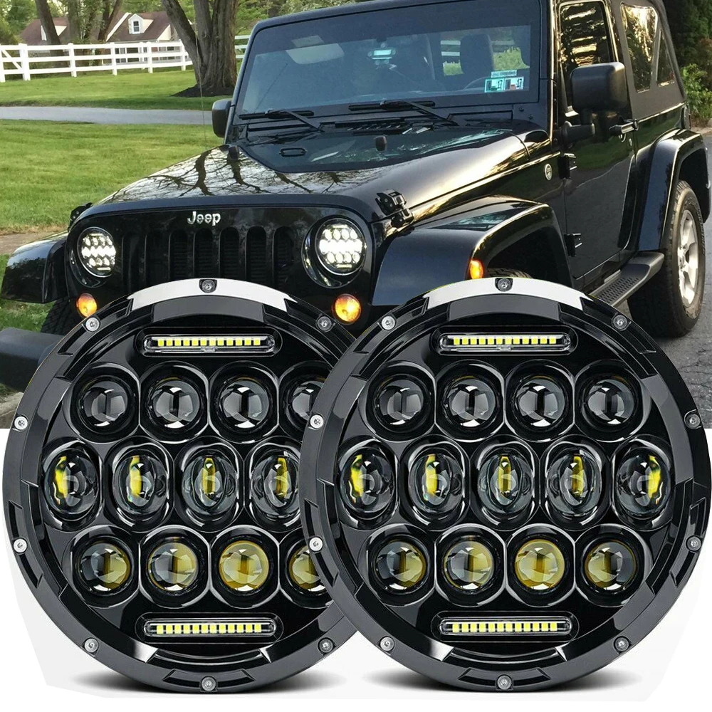 Светодиодные черные фары 7 светодиодный 6500 К белые для 97-17 Jeep Wrangler Freightliner Century Class