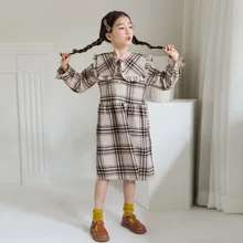 Брендовое детское платье Новинка года, Осеннее клетчатое платье для девочек Хлопковое платье для девочек Детские платья платье-рубашка для малышей темперамент#5356