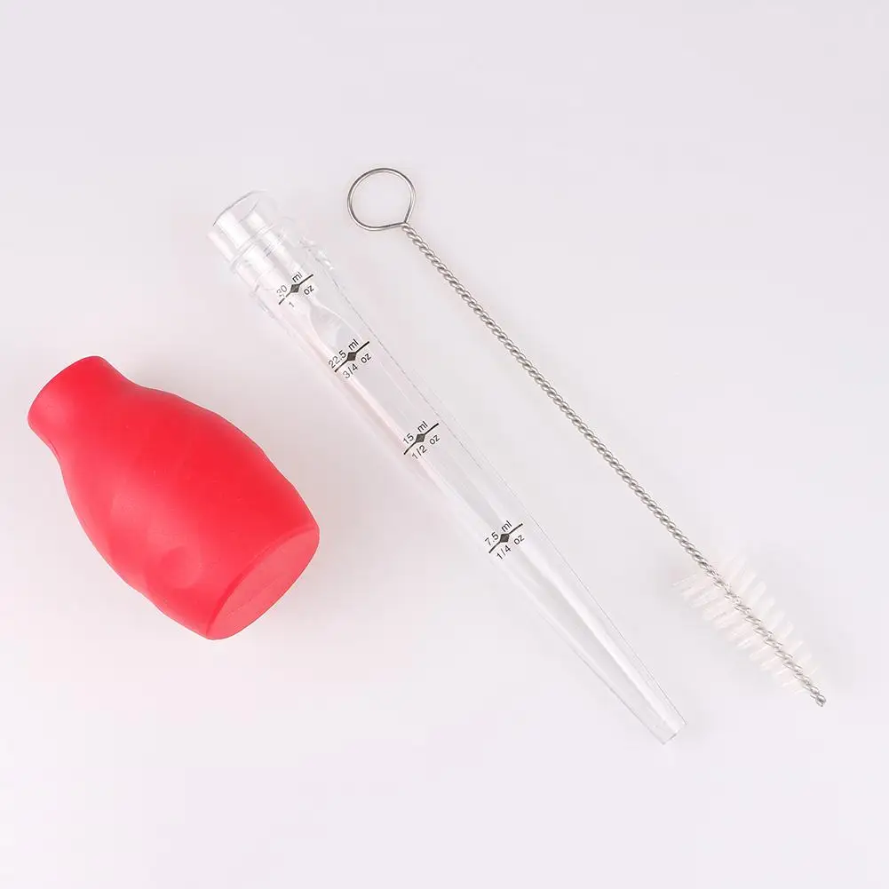 Plastic PP Turkey Baster Silicone Bulb Barbecue Grilling,Rotisserie, Roasting Meat Chicken Cooking Tools with Cleaning Brush