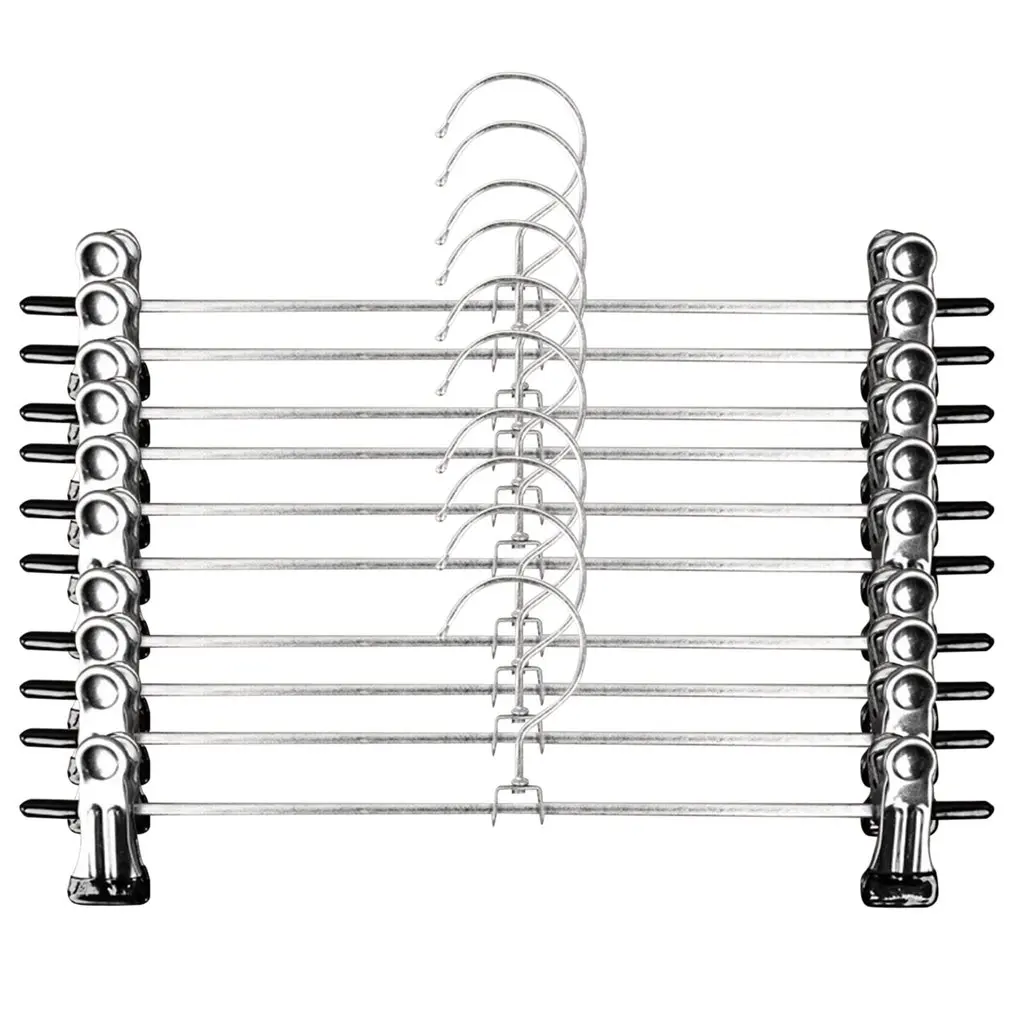 Trouser Pants Skirt Hangers High Quality Stainless Steel Stand Holder With 2 Clips Home Storage Clothes Hangers