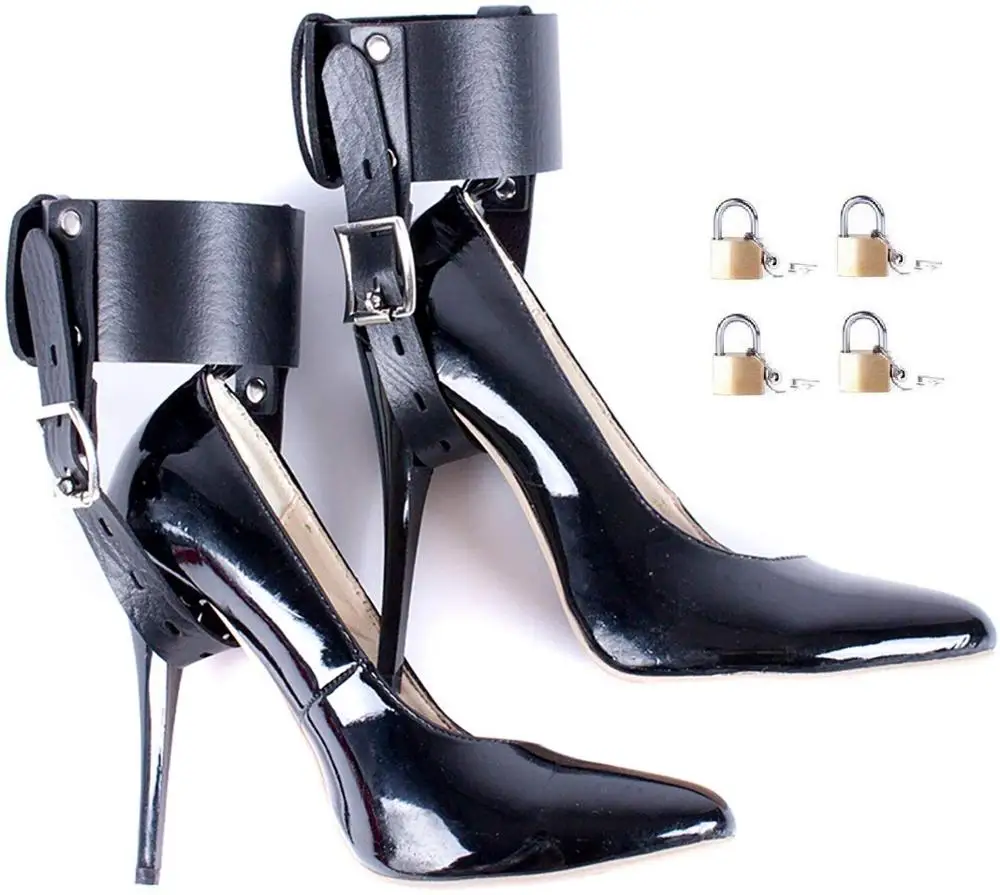 

Girl Womens Double Ankle Connection High Heels Fixed Lacing Adjustable Black Belt Ankle Sport Tactics Suit(Padlock 4 Pieces)