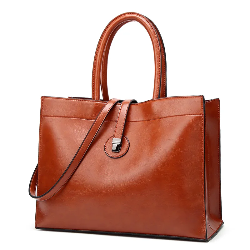 

2020 Ms. New PU Leather Pure Color Oil Wax Leather Tote Bag Cross-border New Large-capacity Portable Mummy Bag