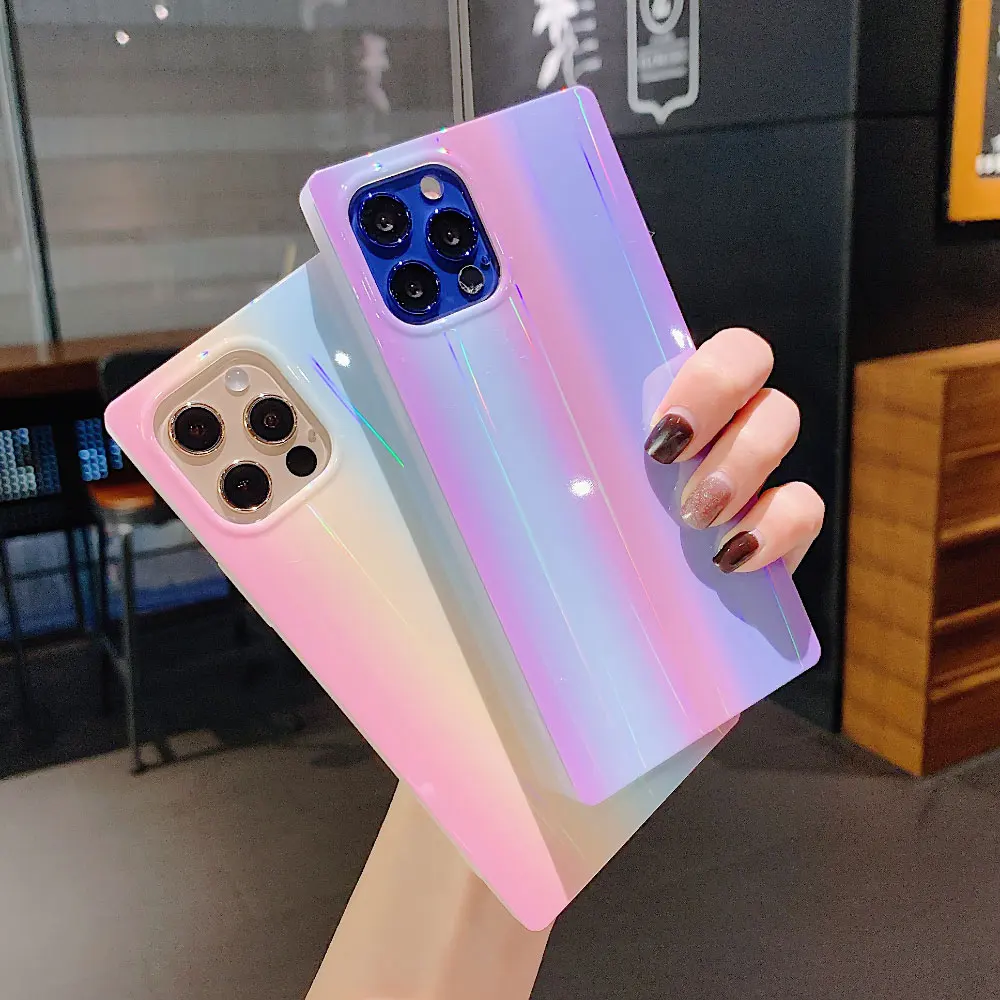 Rainbow Laser Square Phone Case For Iphone 12 Mini 12pro 11pro 13promax