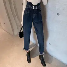 Новые весенние женские джинсы с поясом из хлопка с высокой талией, мягкие женские джинсы