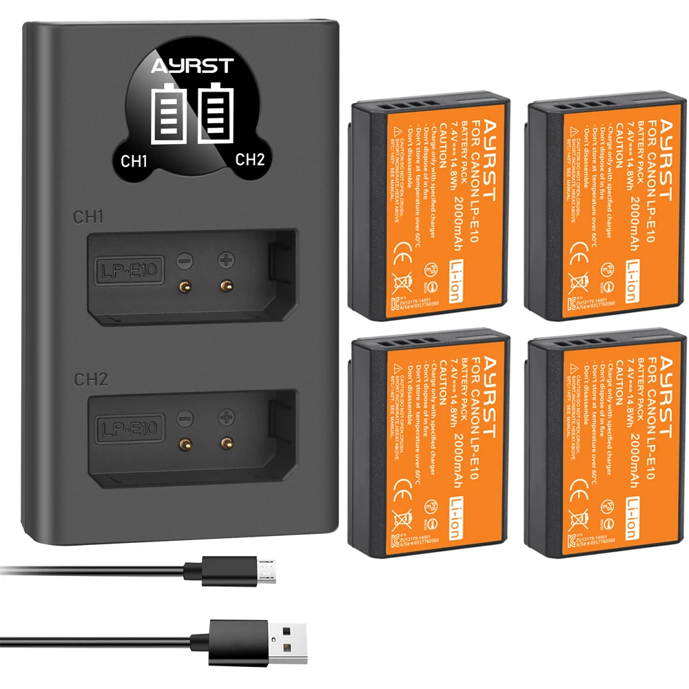 4X2000Mah Lp-E10 Lp E10 Lpe10 Batteria E Caricabatteria Per Canon Eos 1100D 1200D 1300D Bacio X50 X70 X80 Rebel T3 Batterie