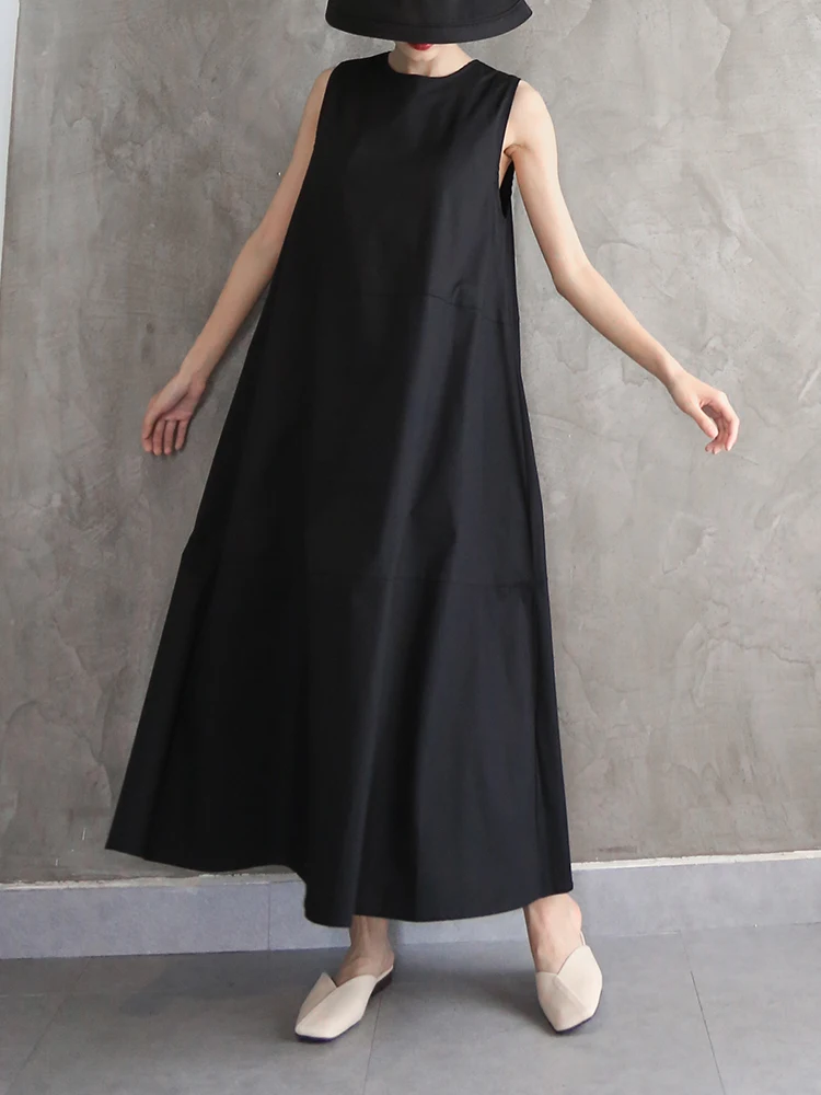 

Ladies Sleeveless Dress A-Line Skirt Summer Dress New Solid Color Round Collar Intellectual Youth Fashion Trend Versatile Skirt