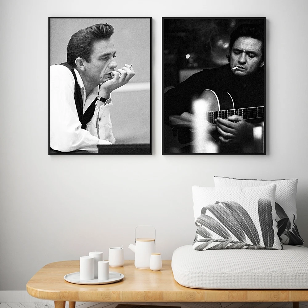 

Johnny Cash American Singer Smoking Poster Painting Art Wall Print Canvas Black and White Fashion Living Room Home Decor Picture