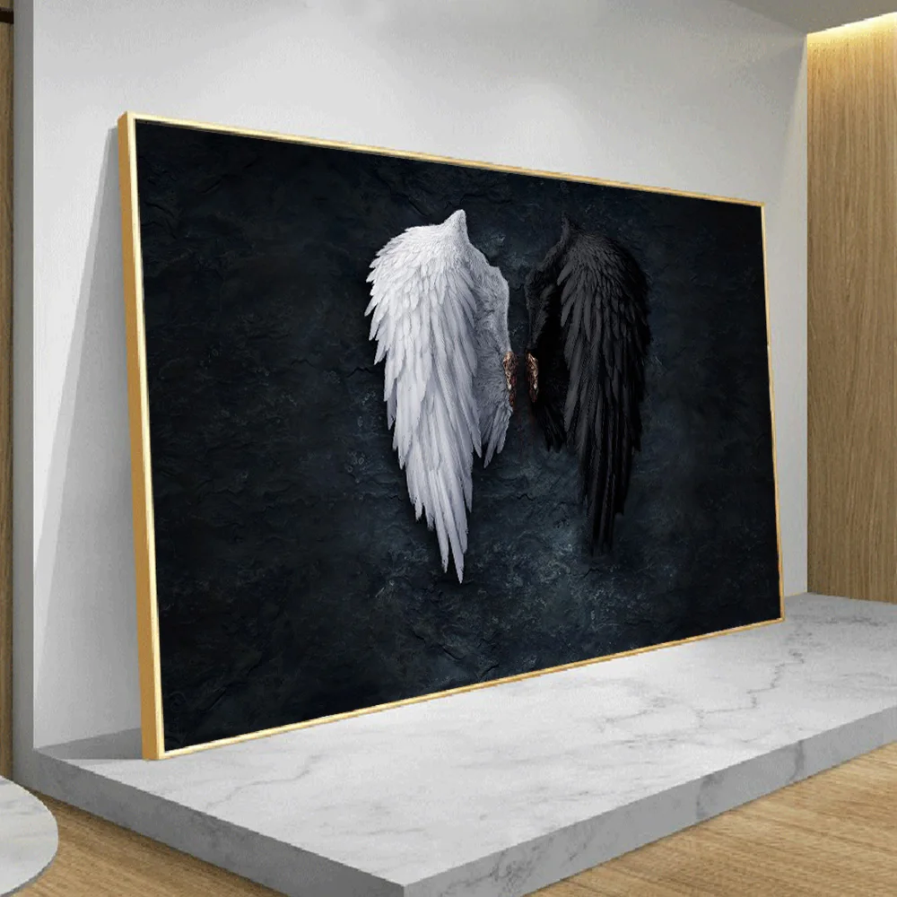 

Black And White Injured Blood Angel Wings Anime Picture Poster And Prints Wall Art Painting On Canvas Cuadros Room Decorarion