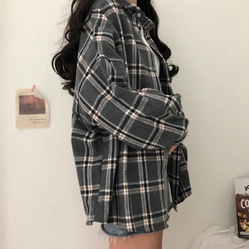 Boyfriend Plaid Blouse Fall Winter Women's Blouses