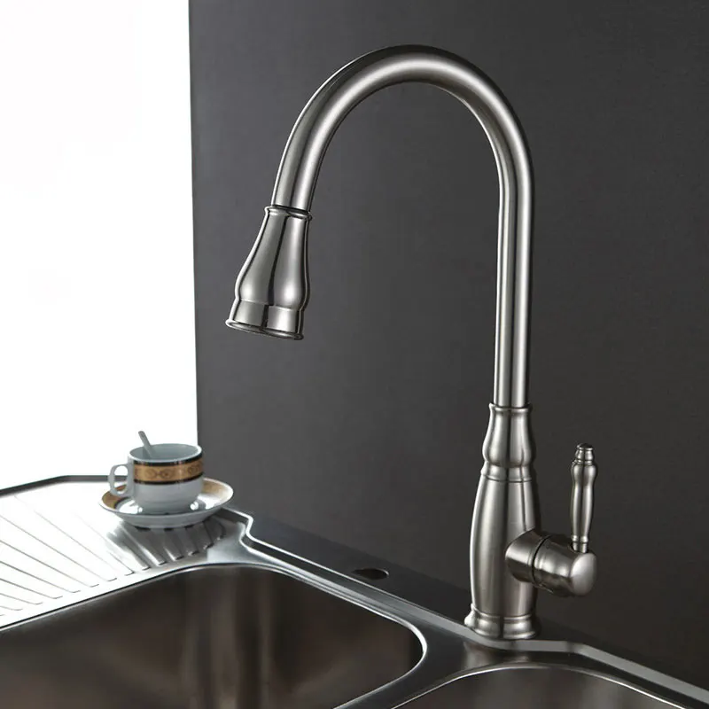 Brushed Nickel Кухонный кран латунный кухонный смеситель выдвижной гибкий Шлифованный Никель robinet de cuisine Tap - Цвет: Brushed Nickel