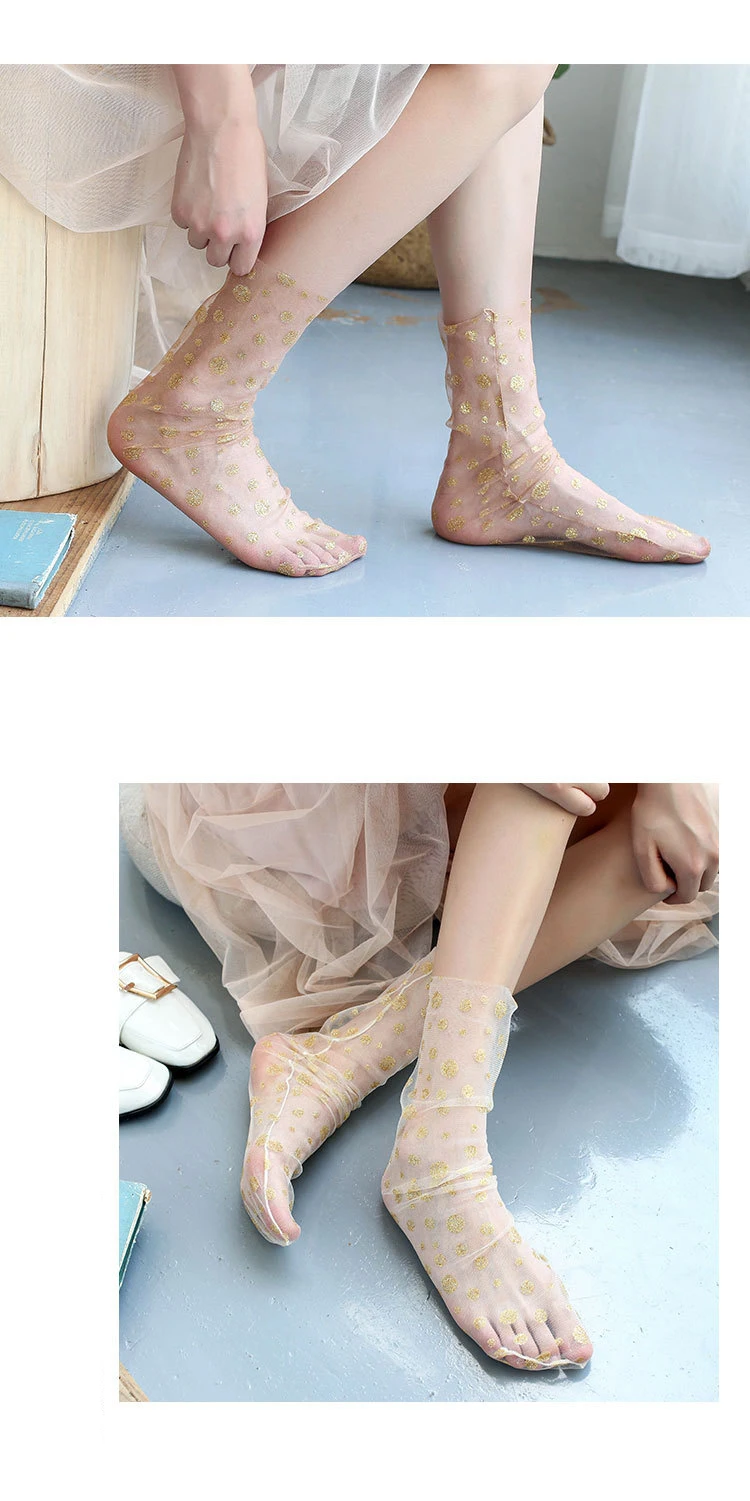 Прозрачные носки в горошек из тюля Модные дышащие тонкие носки для женщин и девочек длинные мягкие забавные носки женские летние Чулочные изделия WZ0045